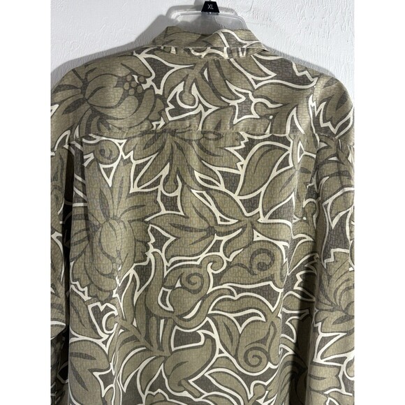 Tommy Bahama 100% Silk Khaki Green & Cream Floral tropical Hawaiian Men XL Shirt - Picture 8 of 9